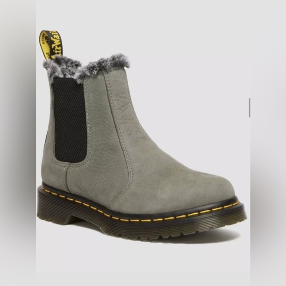 Dr Martens 2976 LEONORE NICKEL GREY Nubuck FAUX FUR LINED CHELSEA BOOTS size 11